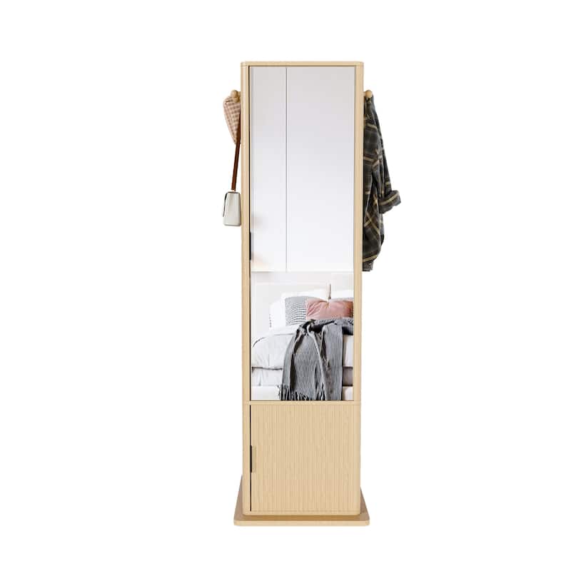 360° Rotating Jewelry Cabinet with Full-Length Mirror