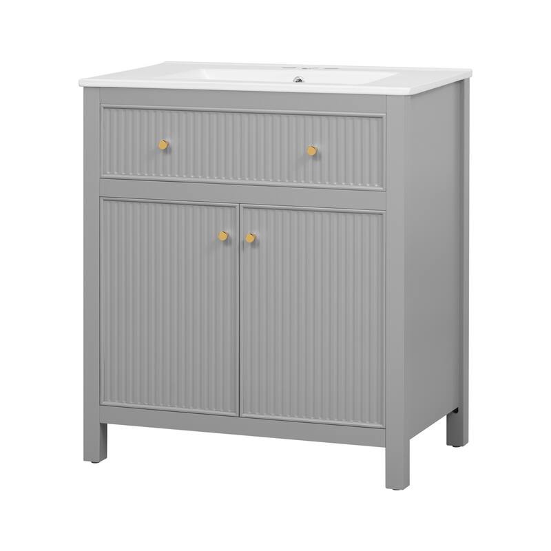 60"Bathroom Vanity with Ceramic Sink, Free Standing Single Vanity Set with Soft Closing Doors, Modern Style