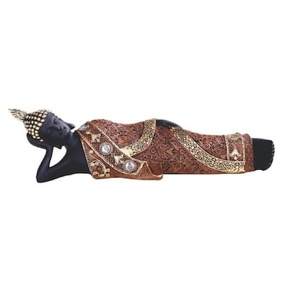 Q-Max 12"W Reclining Thai Buddha in Red Statue Feng Shui Decoration Religious Figurine