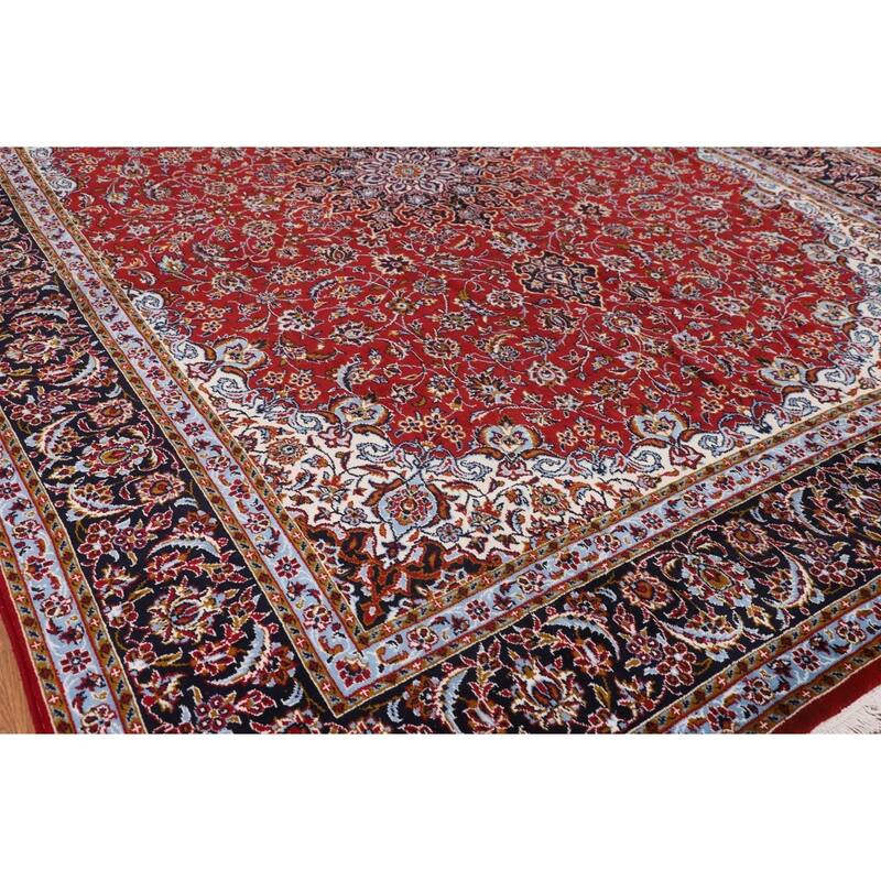 Red Floral Kashan Turkish Area Rug Home Decor Machine-Made Carpet - 9'9" x 13'4"