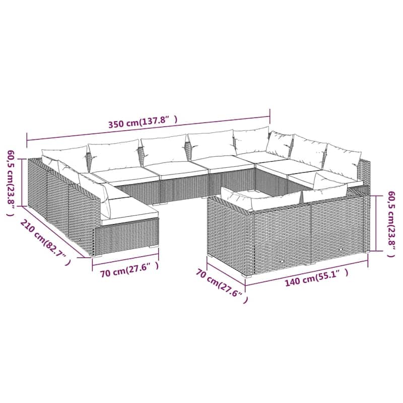 vidaXL Patio Lounge Set with Cushions Brown Poly Rattan - 27.6" x 27.6" x 24" - 27.6" x 27.6" x 24"