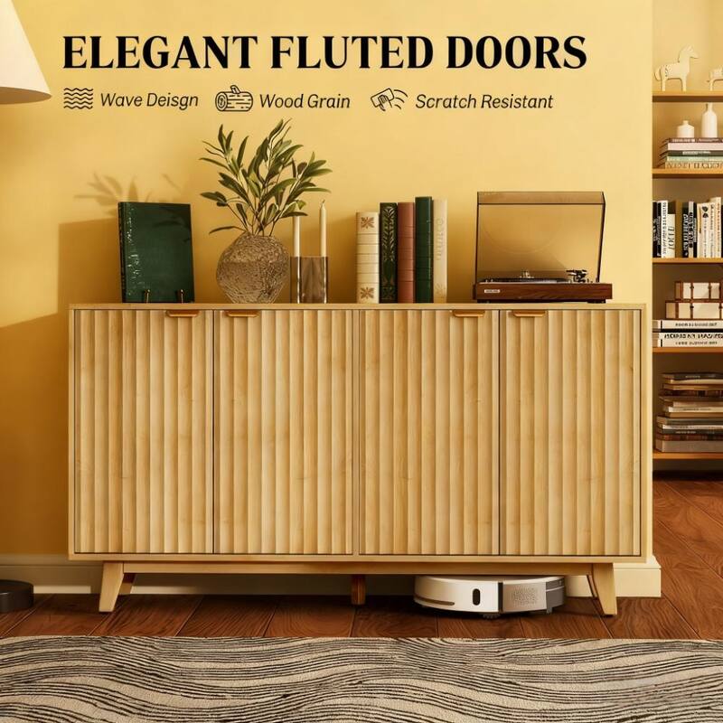 Fluted Sideboard Buffet Cabinet - Oak