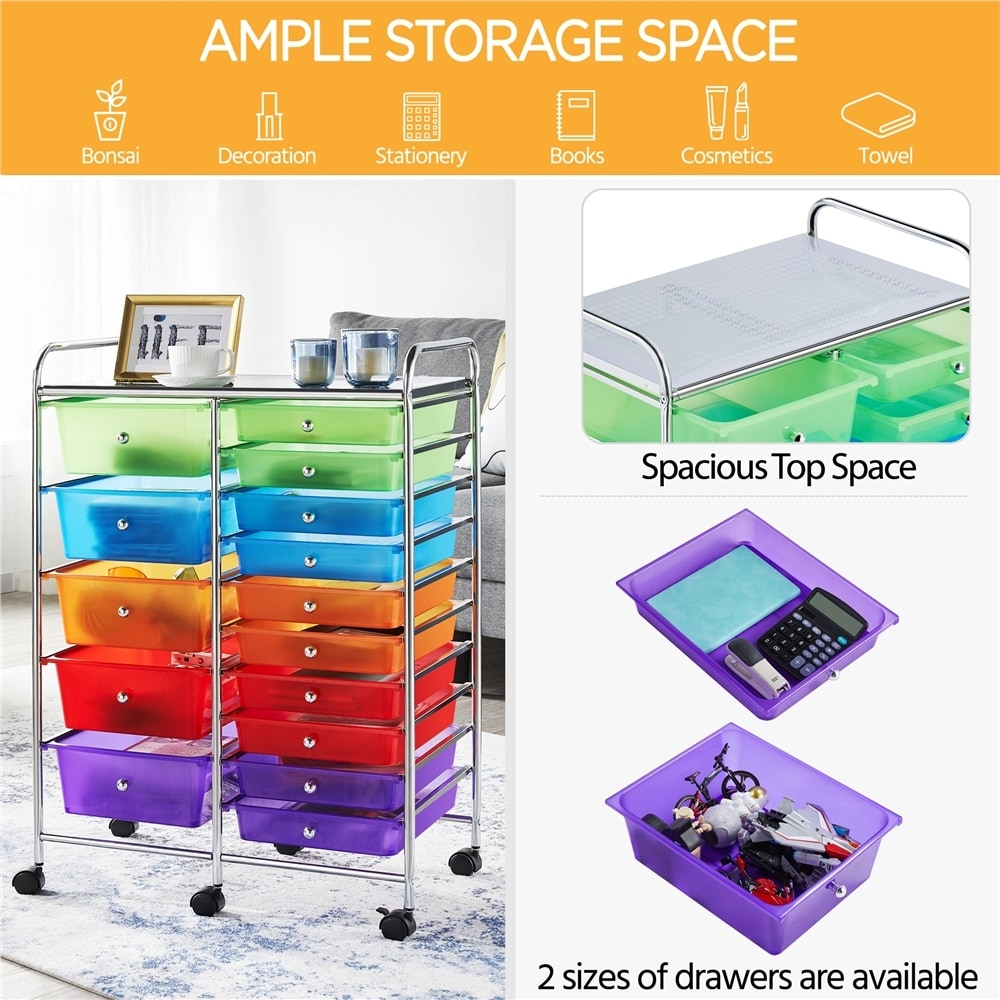 Yaheetech 15-Drawer Metal Frame Rolling Storage Cart Bin - Picture 12 of 20