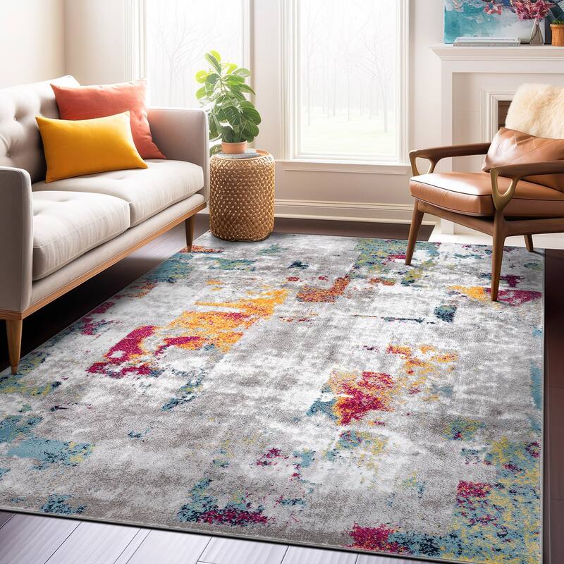 Contemporary Vibrant Abstract Design Area Rug - 5' x 7' - Rectangle