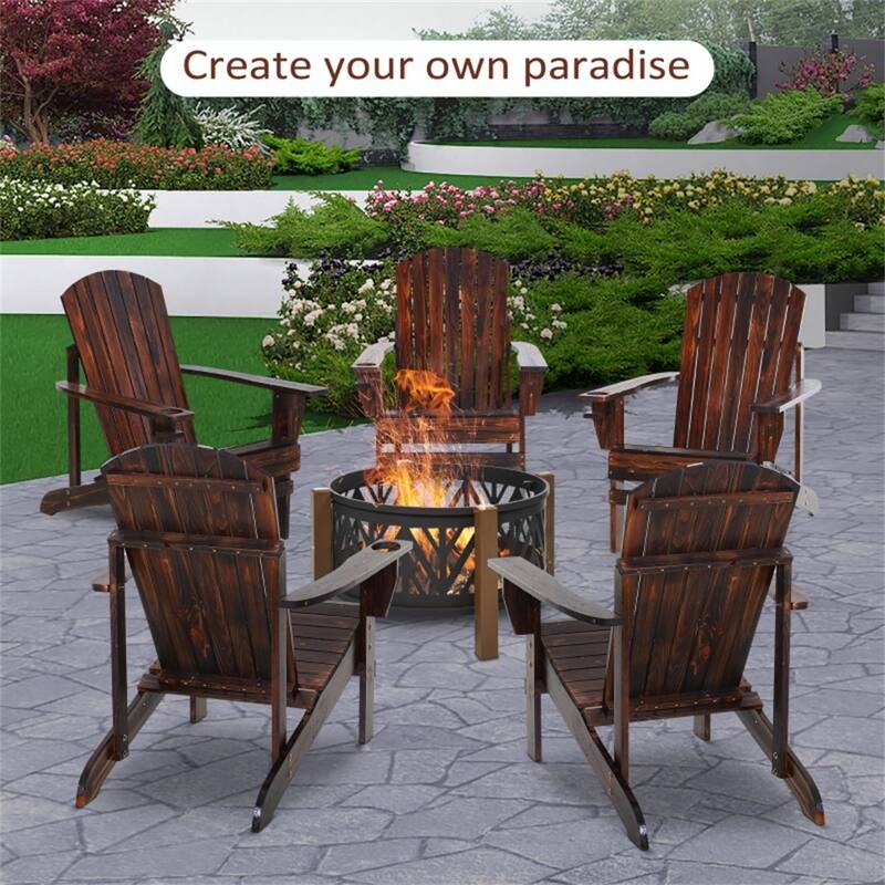 Comfortable Fir Wood Adirondack Chair with Tilt Slatted Back and Wide Armrests and Cup Holder - 28.5" W x 38.2" D x 36.6" H