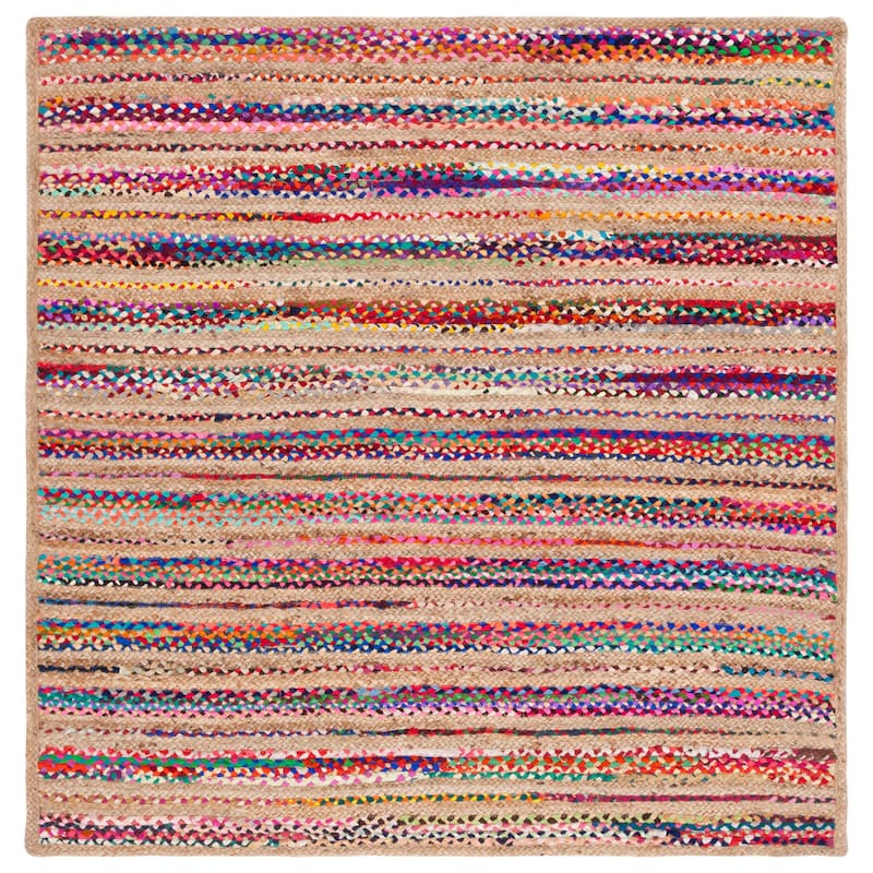 SAFAVIEH Handmade Cape Cod Annagret Coastal Jute Rug - 6' Square - Natural/Multi