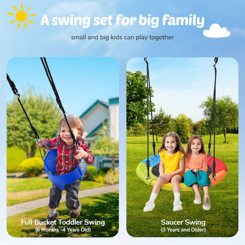 Heavy Duty A-Frame Metal Swing Set for Backyard with Toddler Swing, Saucer Swing for Kids