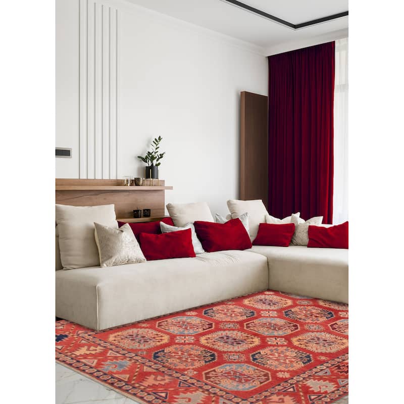 ECARPETGALLERY Hand-knotted Uzbek Ghazni Red Wool Rug - 4'10 x 6'5