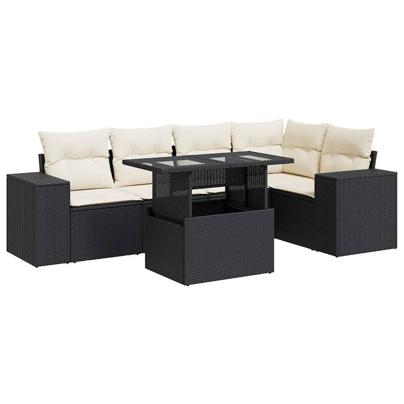 vidaXL Patio Sofa Set with Cushions Outdoor Furniture 6 Piece Poly Rattan