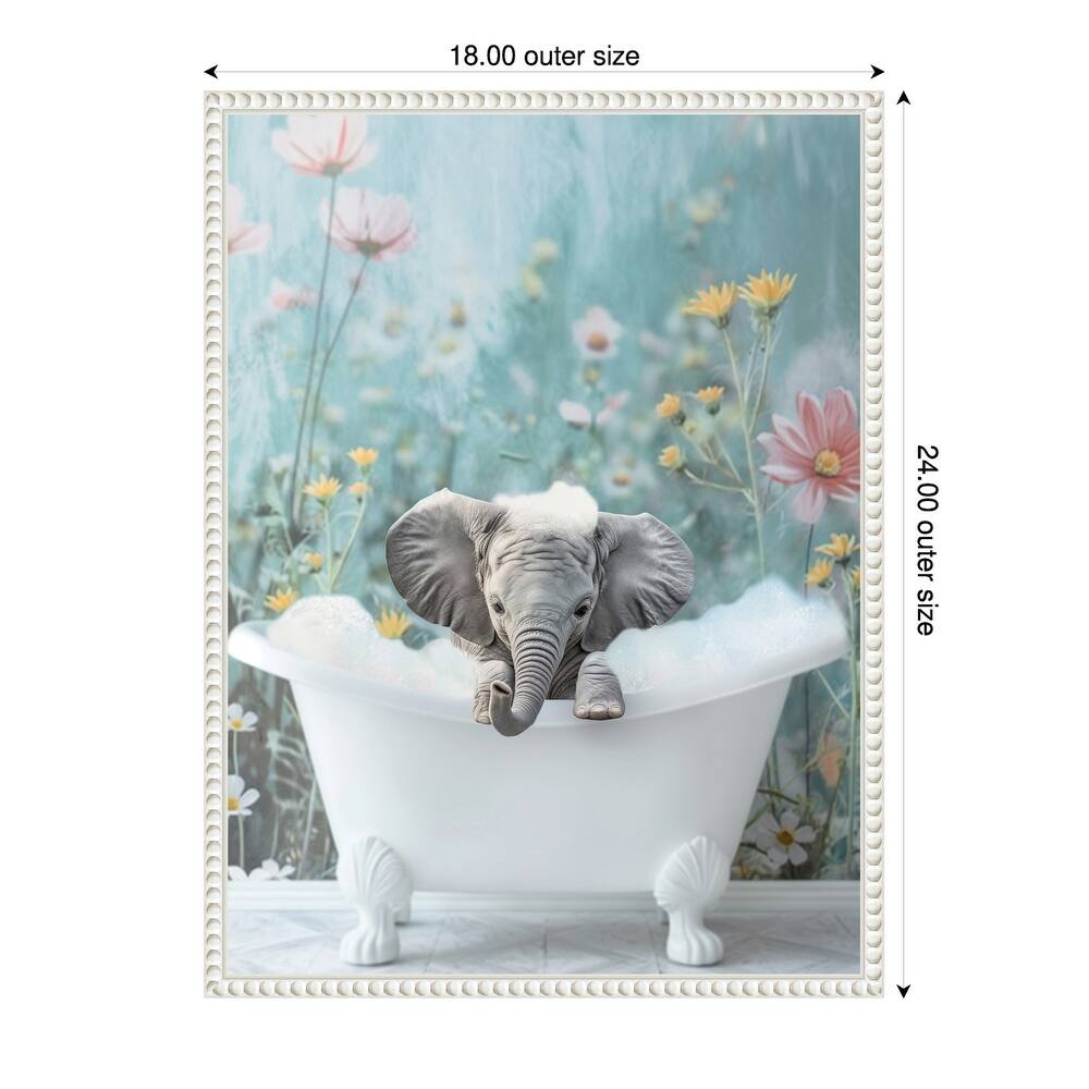 Blue Blossom Elephant Bath by Niky Rahner Framed Canvas Wall Art