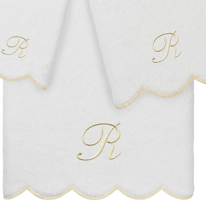 Authentic Hotel and Spa 100% Turkish Cotton Beige ADORNIA Scallop Personalized 3 Piece Towel Set - 3 Piece Set