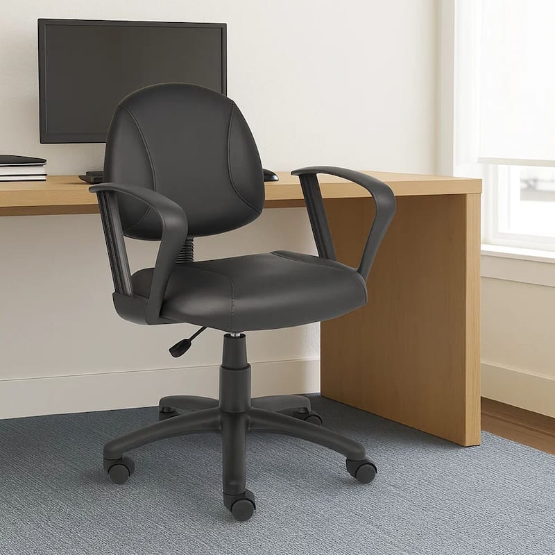 Wen Swivel Posture Chair, Adjustable, Black Faux Leather Waterfall Seat