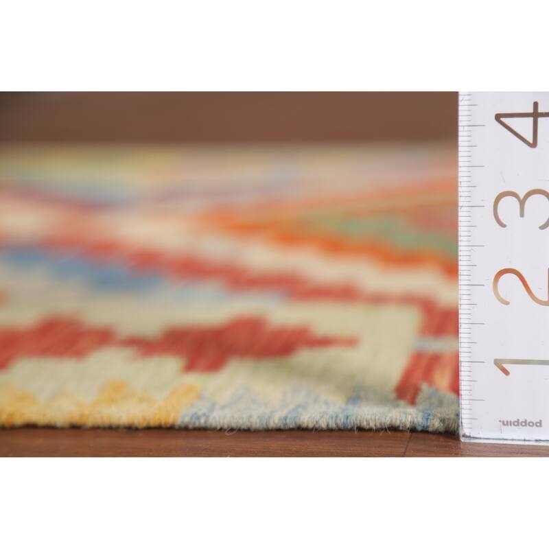 Geometric Reversible Kilim Oriental Accent Rug Flatweave Wool Carpet - 3'4"x 5'2"