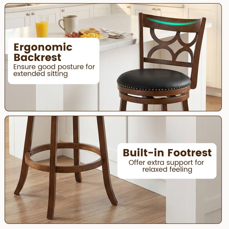 Gymax 31'' Bar Height Stools Set of 2 w/Rubber Wood Frame Upholstered