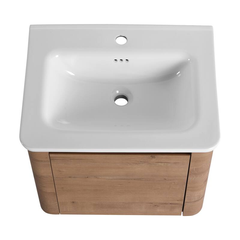 Floating Bathroom Vanity with Sink, Wall-Mounted Bathroom Storage Cabinet, Vanity Cabinet & Ceramic Sink Set