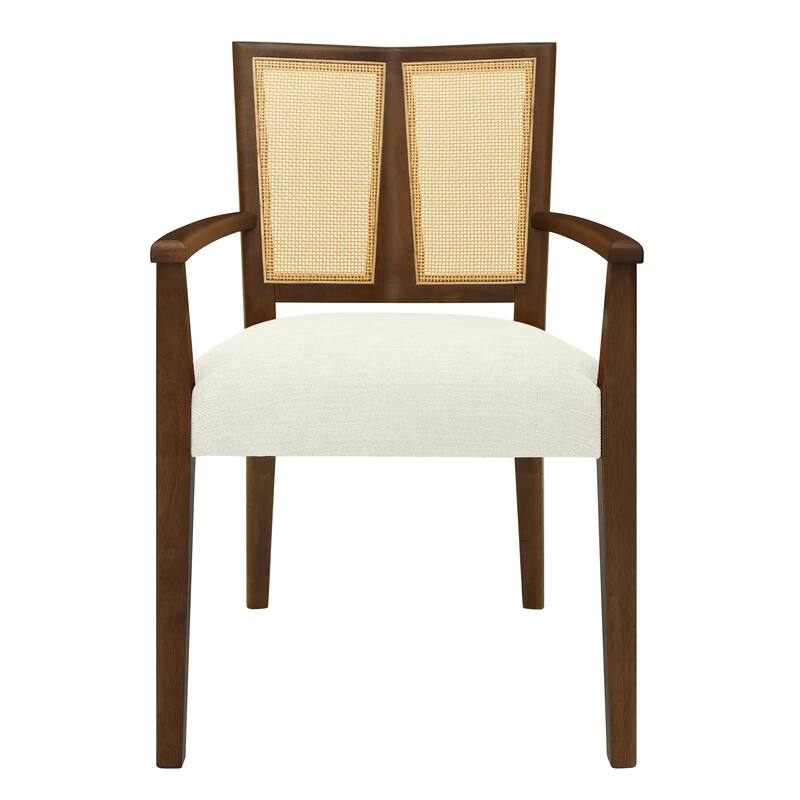 Christopher Knight Home - Harrison Mid-Century Upholstered Arm Dining Chair Set of 2 with Rattan Back