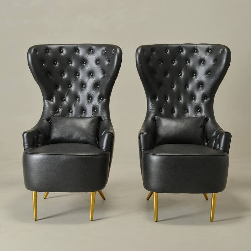 KINWELL Upholstered Tufted Faux Leather Wingback Chair PU Accent Chair