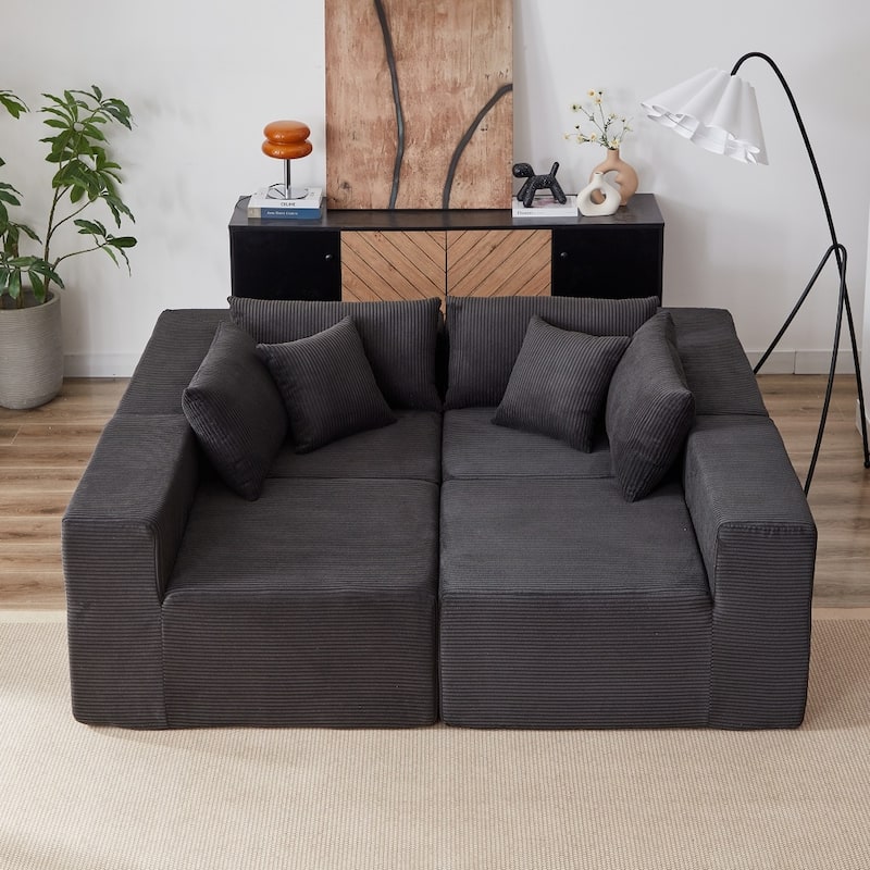 104" Corduroy Upholstered Modular L-shaped Sectional Sofa
