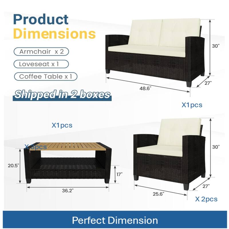 4-Piece Wicker Patio Conversation Set with Beige Cushions