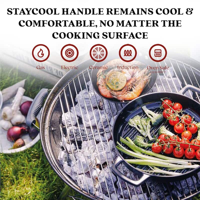 Alva Nori 11" Enameled Cast Iron Griddle Pan, Naturally Nonstick Grill Pan