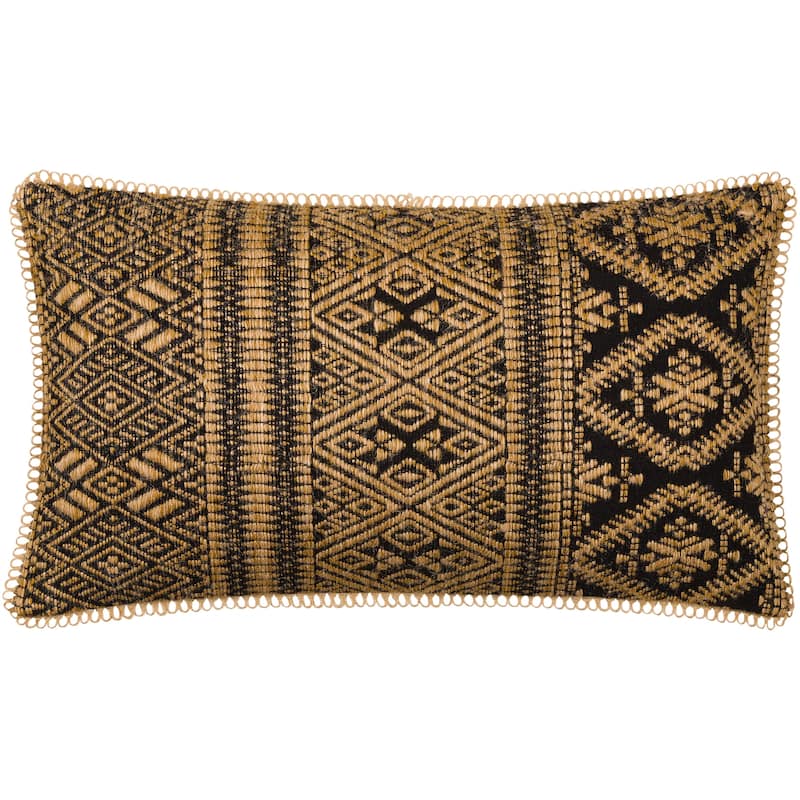 Rollae Cotton and Jute Detailed Damask Lace Lumbar Pillow