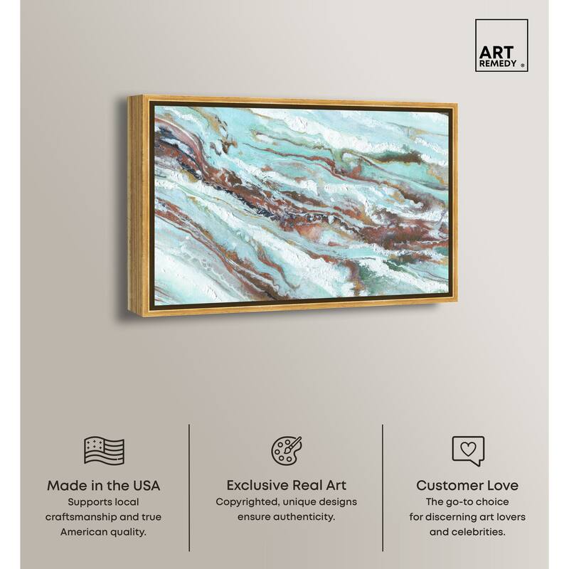 Art Remedy Mint Waves Framed Blue Abstract 1 Piece Canvas Wall Art