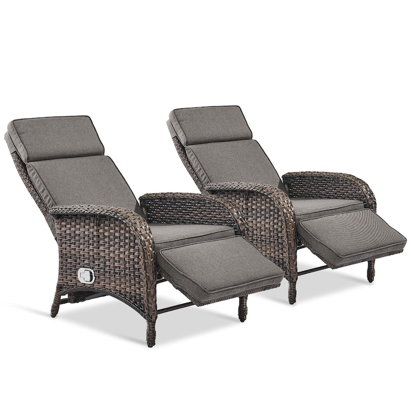 Outdoor PE Wicker Chaise Lounge Chairs Set of 2 - Brown