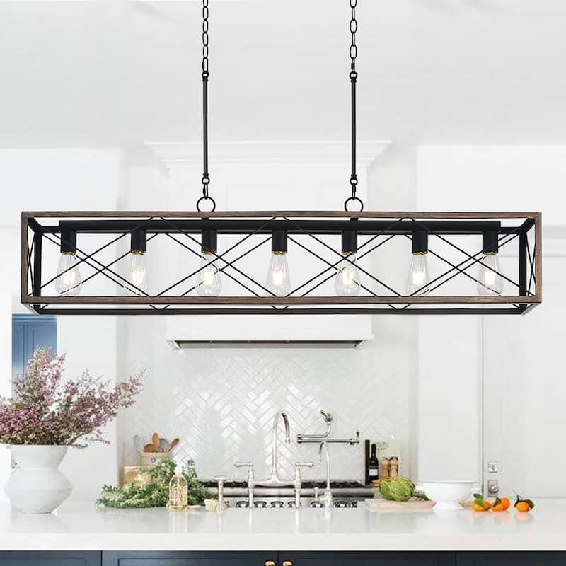 Farmhouse 7-light Linear Rectangle Chandelier - 48