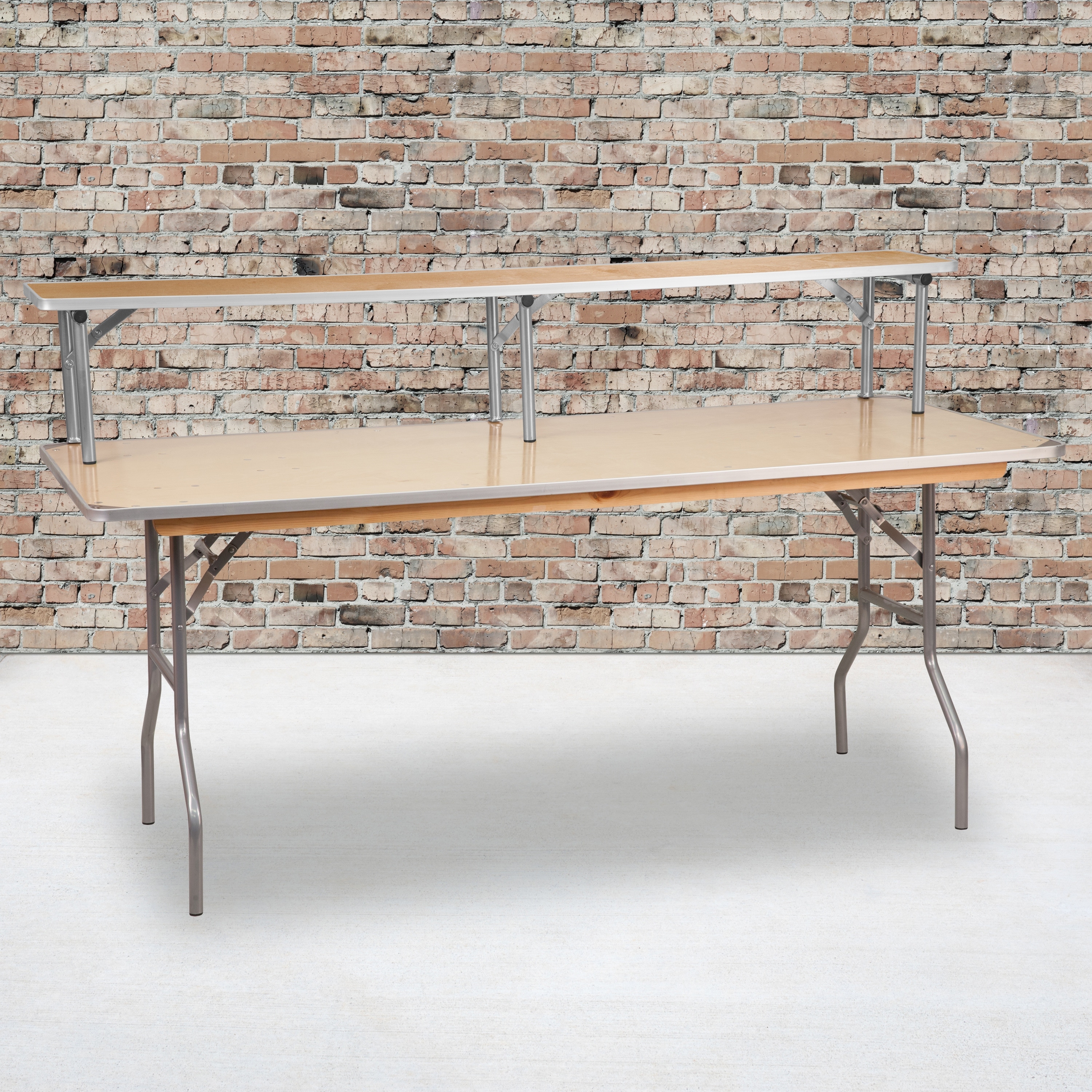 72" x 12" x 12" Birchwood Bar Top Riser with Silver Legs - 11.75"W x 72"D x 12"H - 11.75"W x 72"D x 12"H