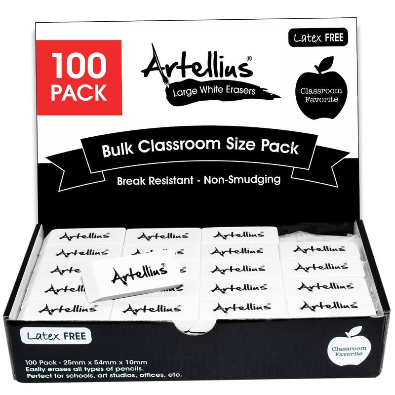 Paper Junkie White Erasers Pack of 100 - Large Size Latex & Smudge Free