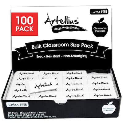 Paper Junkie White Erasers Pack of 100 - Large Size Latex & Smudge Free