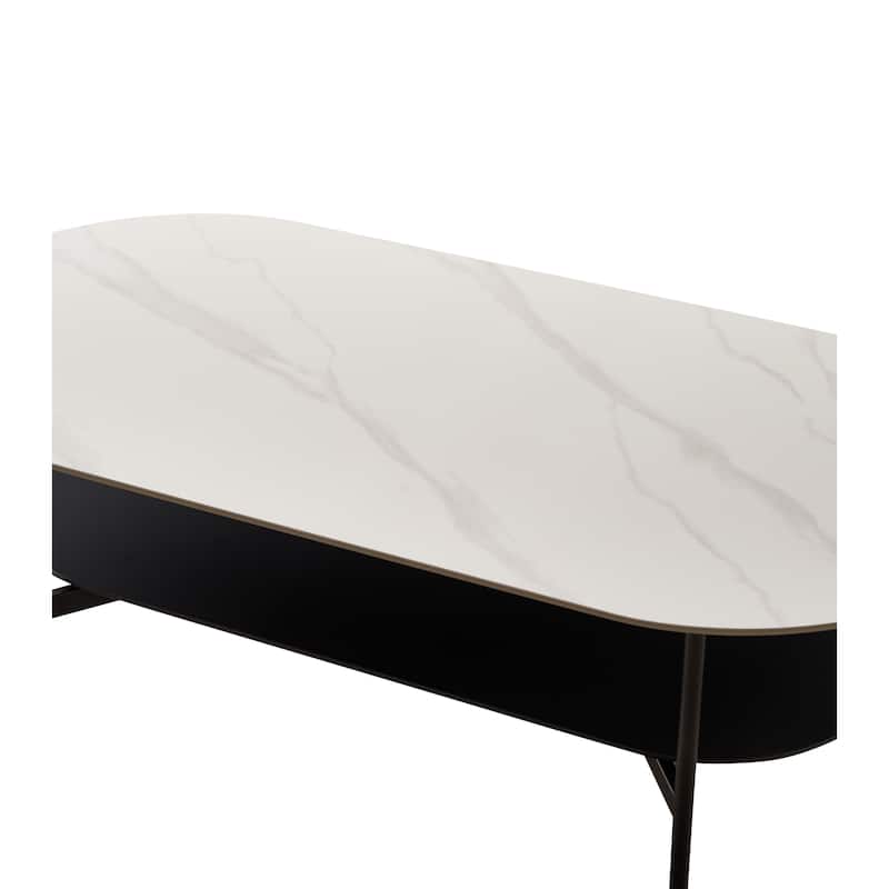 GDF Studio - Belfair Modern Ceramic Top Coffee Table with Wood Shelf