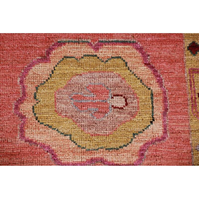 Hand Knotted Oriental 100% Wool Carpet Transitional All-Over Coral Oushak Area Rug - 9' 8'' X 8' 2''