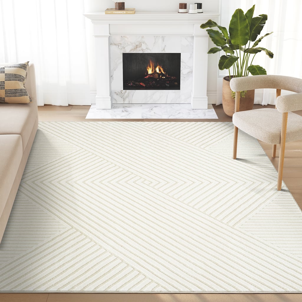 Abani Neutral NTL140 Lines Area Rug