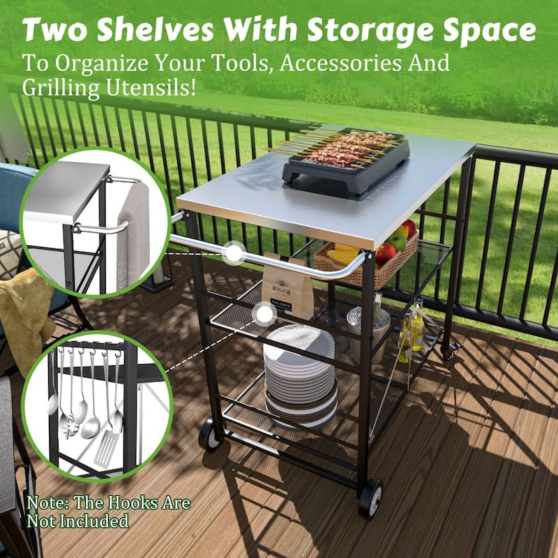 VEIKOUS Outdoor Patio Grilling Backyard BBQ Grill Cart with Stainless Steel Top