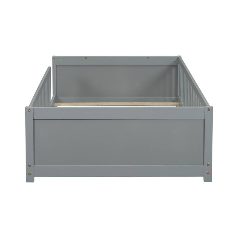 Twin Size Wood Floor Platform Bed with Built-in Book Storage Rack