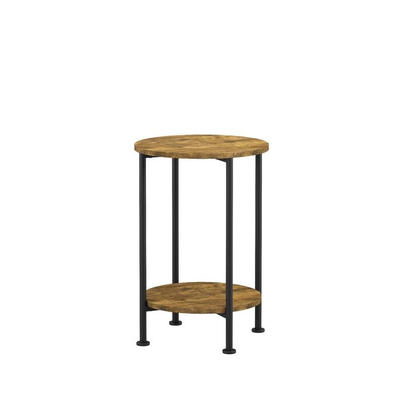 Anmytek Rustic Brown 3 Piece Coffee and End Table Set with Storage Shelves Round Modern Farmhouse Living Room Accent Table Set