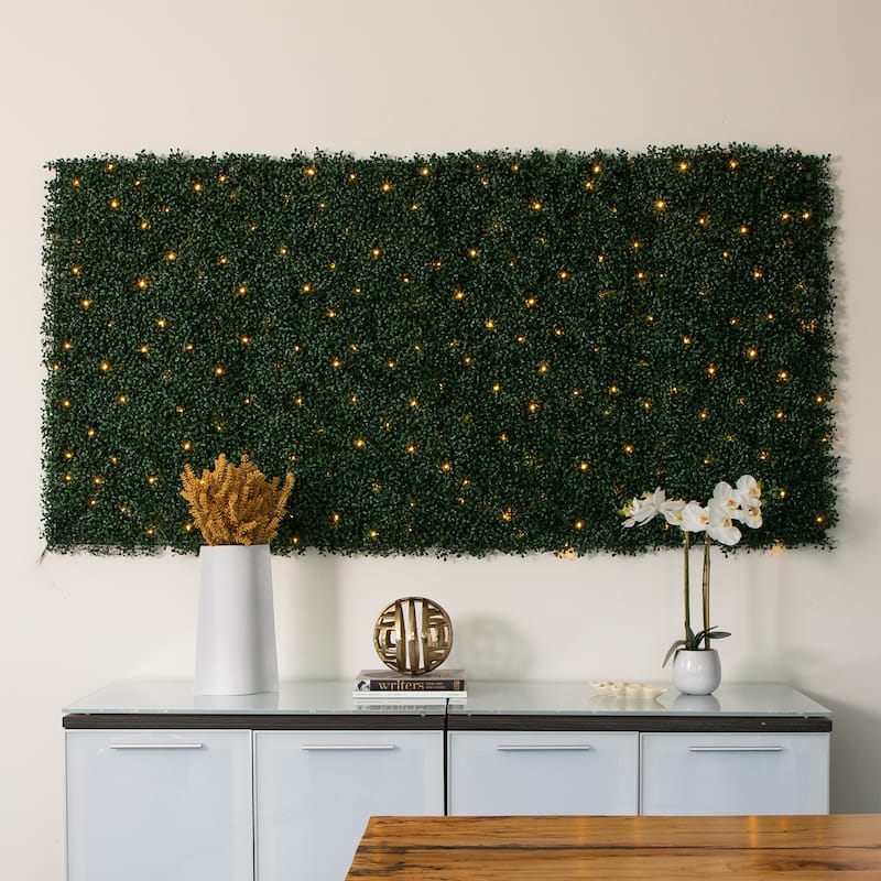Pre-Lit Boxwood Artificial Wall Panel - 40" - Warm White LED Lights