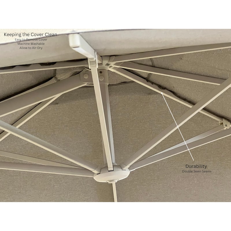 Piola White 10 ft. Square Aluminum Outdoor Cantilever Mouse Grey Fabric Umbrella with Granite Base