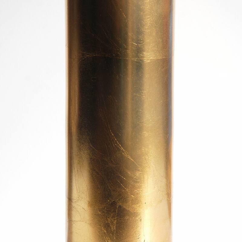 20 Inch Glass Cylinder Shape Hand Gilded Vase with Metal Leaf Details and Distressed Finish