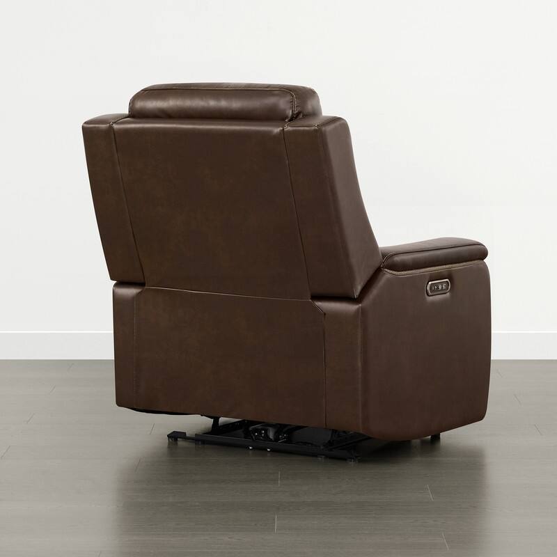 Spruce & Spring Dual Motors Genuine Leather Power Lay Flat Recliner with Power Headrest