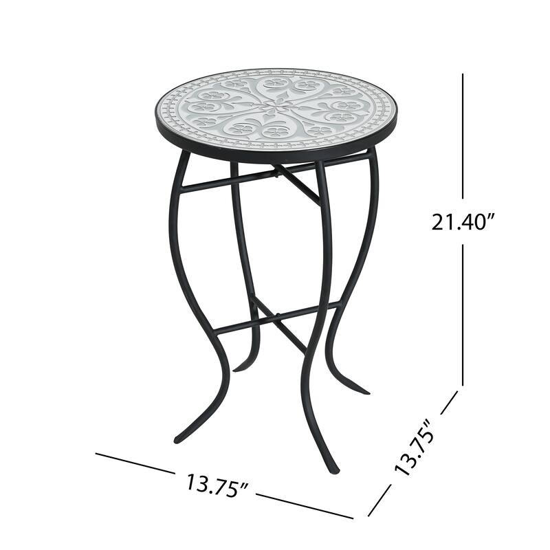 Han Outdoor Round Ceramic Tile Side Table with Iron Frame by Christopher Knight Home