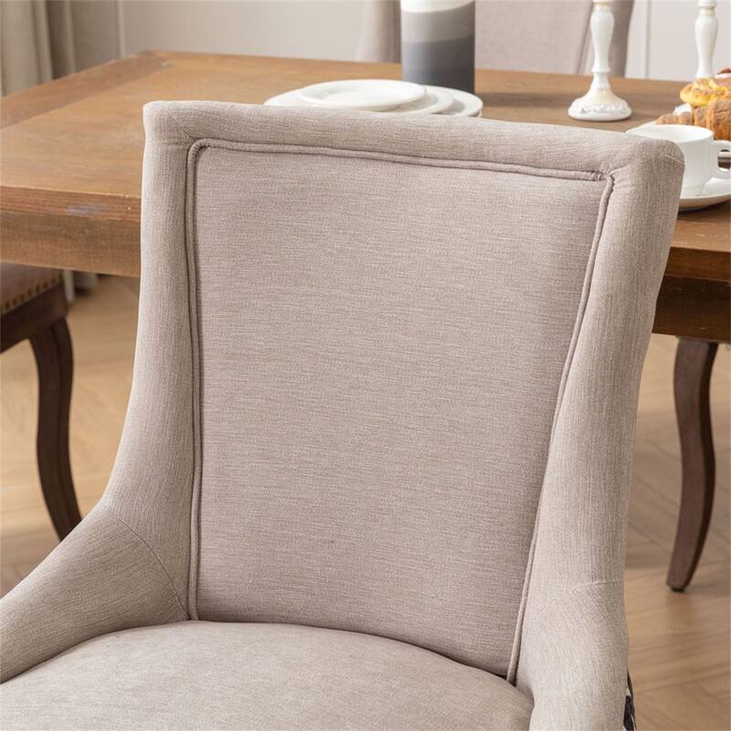 Set of 2 Patterned Upholstered Kitchen Dining Chairs with Wood Legs
