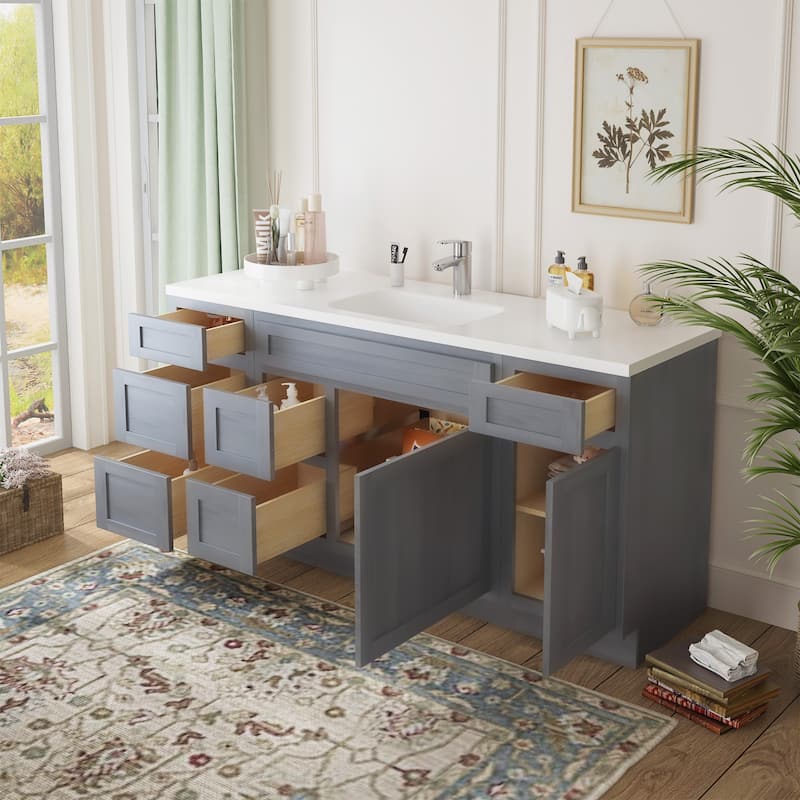 Vanity Art 66" Oak Freestanding Bathroom Vanity Cabinet without Top