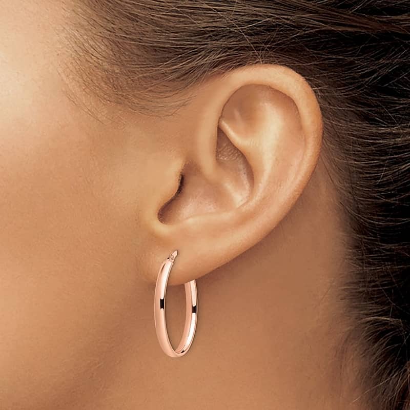 Curata 14k Rose Gold Polished 3x26mm Oval Hoop Earrings