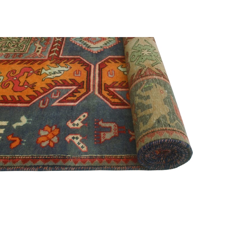 Fine Vintage Distressed Jamel Navy/Red Runner - 4'1" x 11'0"