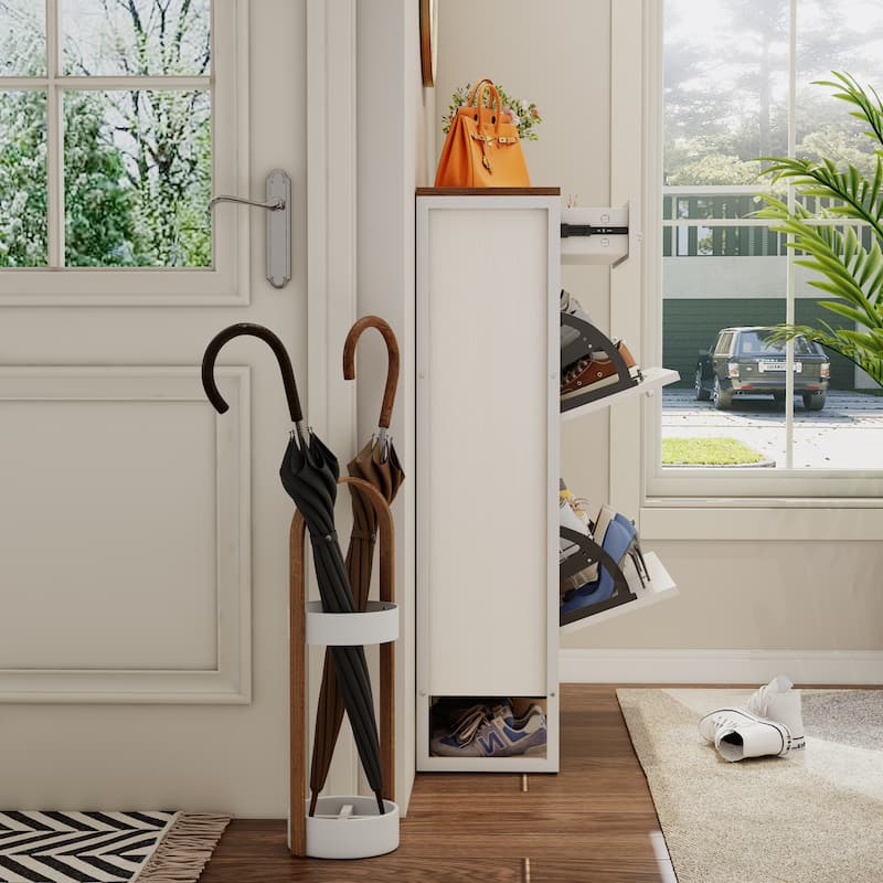 Wood Shoe Storage Cabinet for Entryway, 2 Flip Drawers Shoe Rack, Freestanding Hidden Shoe Organizer Holds up to 10 Pairs