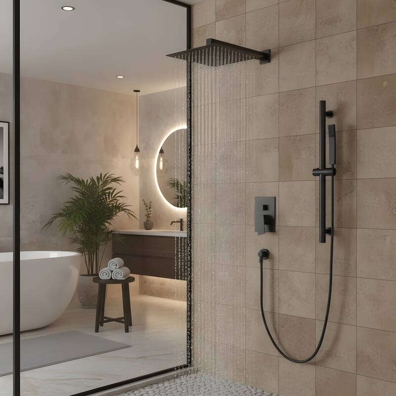 Wall Mounted Square Shower System and Handheld Showerhead Set