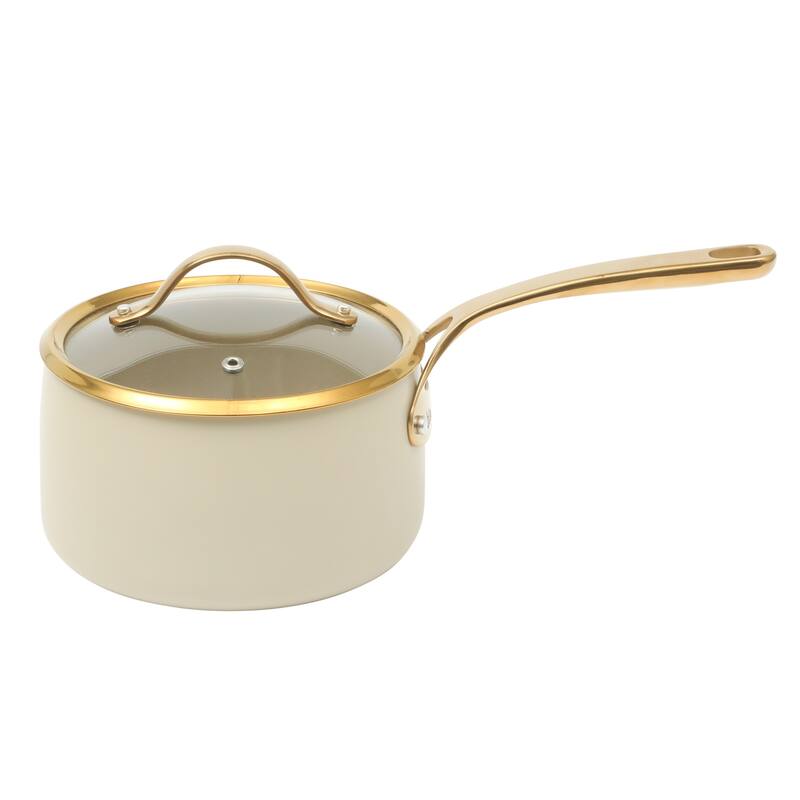 Bloomhouse 8 Piece Pots and Pans Heavy Duty Aluminum Premium PFA Free Ceramic Nonstick - Almond Cream