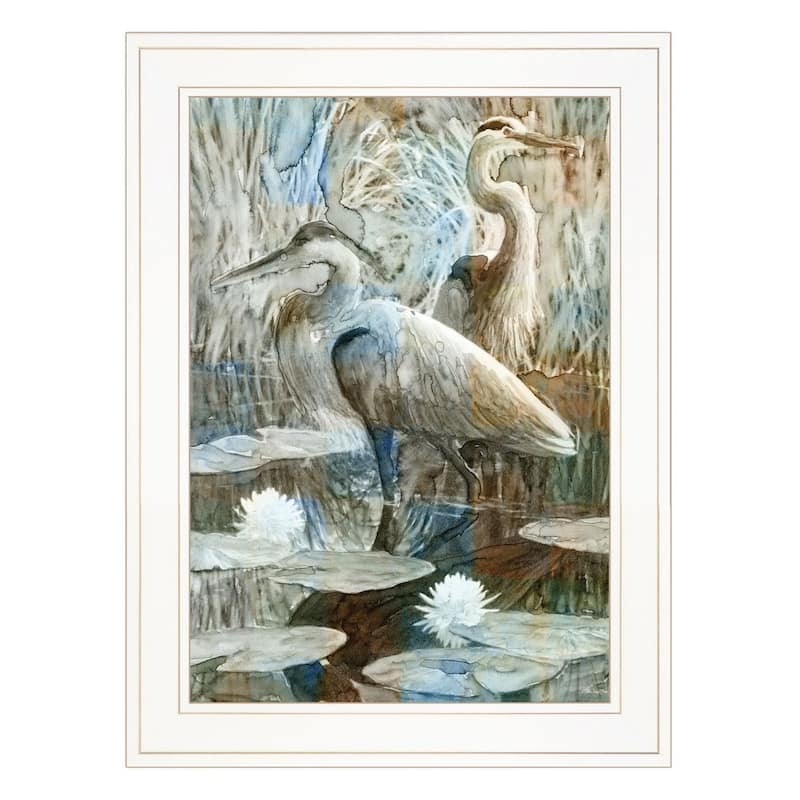 TrendyDecor4U Traditional "Marsh Herons II" Framed Print Wall Art by Stellar Design Studio - Coastal - White